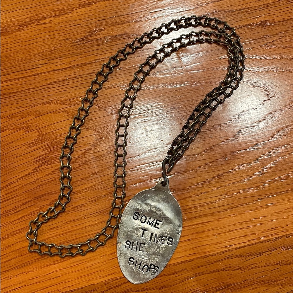 Upcycled Vintage Spoon Necklace “Sometimes She Shops” Funny Gift Artsy